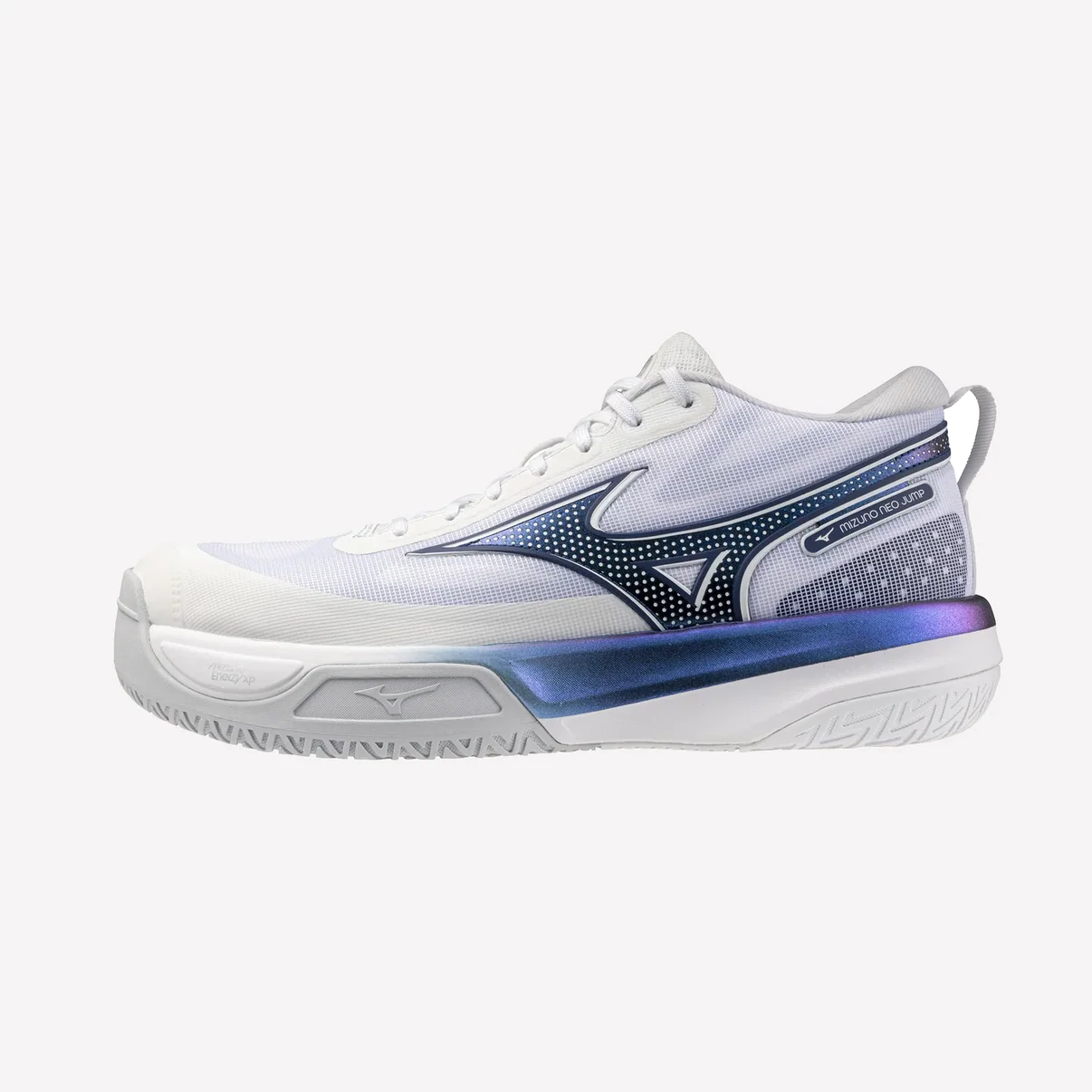 Mizuno Neo Jump — Tênis de Vôlei Profissional — Branco/Azul Iridescente